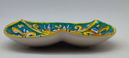 Handmade Sicilian 28 cm 3-Section Ceramic Serving Bowl | Ceramica di Caltagirone | Italian Antipasti Bowl | Olive & Snack Serving Dish | Made in Sicily