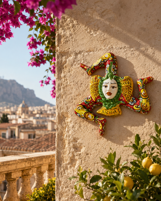Handmade Sicilian Trinacria Wall Decor – Caltagirone Ceramic – 35 cm