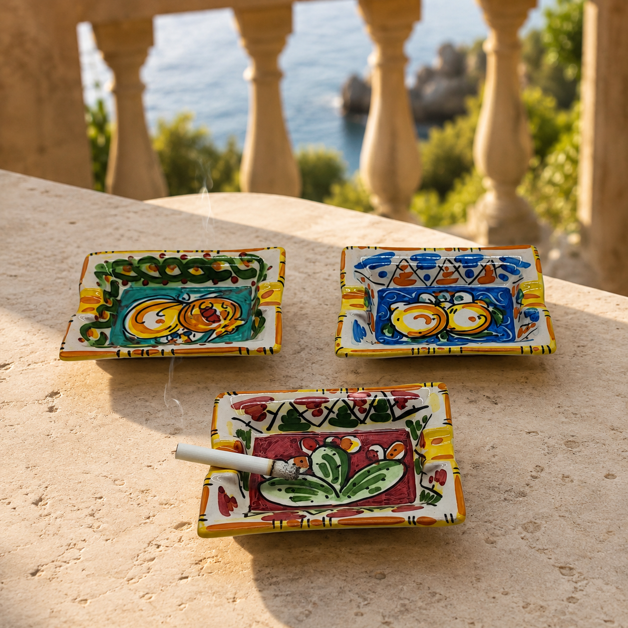 Hand-Painted Sicilian Ceramic Ashtray – Caltagirone Italian Pottery