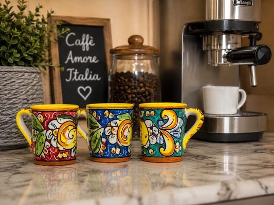 Hand-Painted Sicilian Ceramic Coffee Mug – Caltagirone Pottery – Color Choice