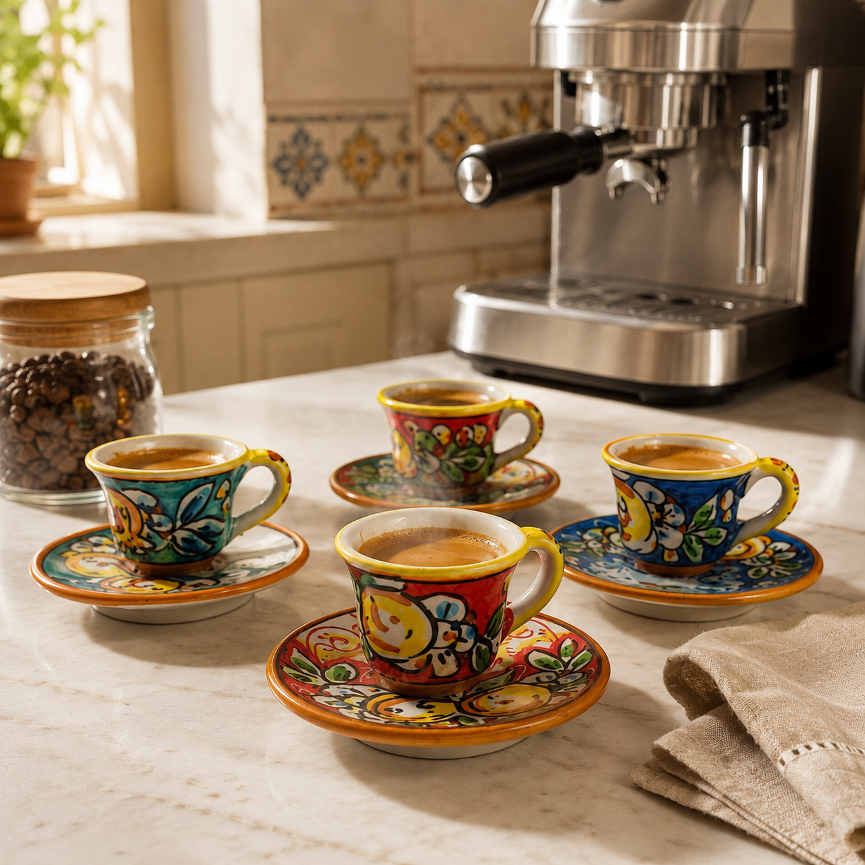 Hand-Painted Sicilian Espresso Cup and Saucer – Caltagirone Italian Ceramic