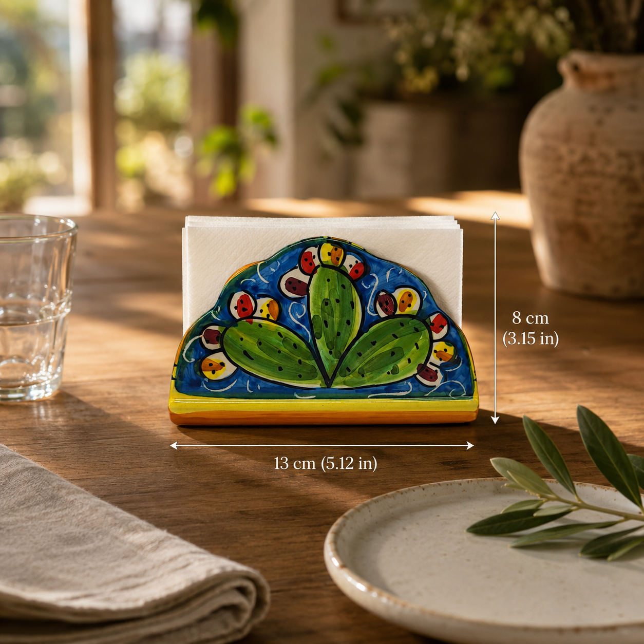 Hand-Painted Sicilian Ceramic Napkin Holder – Caltagirone Italian Pottery