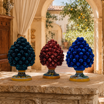 Handmade Sicilian Ceramic Pine Cone – 22 cm Italian Good Luck Decoration