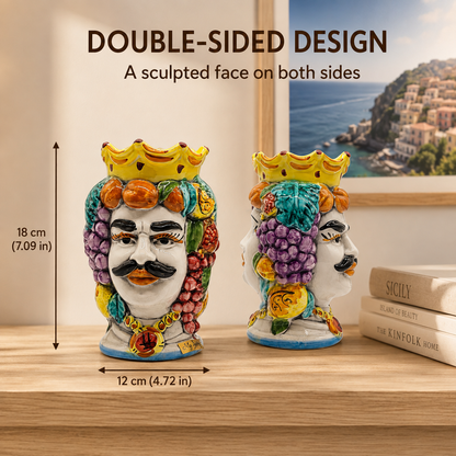 Double-Faced Sicilian Testa di Moro Vase – Handmade Caltagirone Ceramic Head