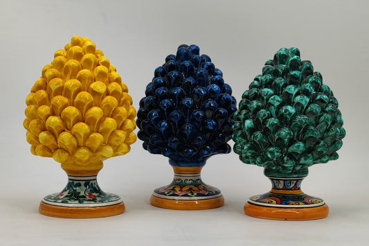 Handmade Sicilian Ceramic Pine Cone 22 cm – Emerald Green Caltagirone Home Decor