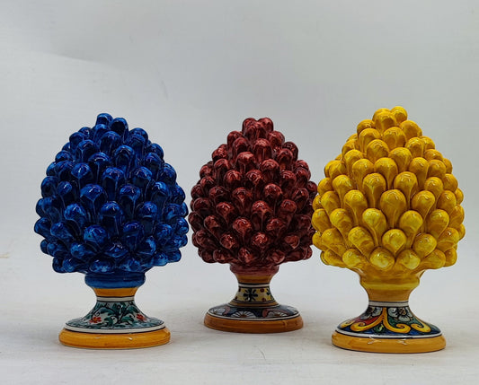 Handmade Sicilian Yellow Ceramic Pine Cone – 22 cm Caltagirone Home Décor