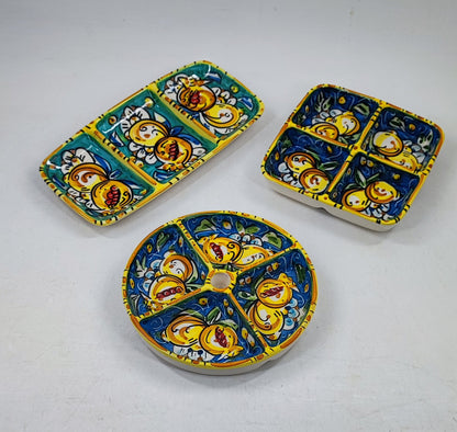 Handmade Sicilian Ceramic Appetizer Serving Dish – Caltagirone Antipasti Tray – Hand Painted Italian Snack Platter – Olive, Tapas & Dip Server
