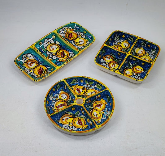Handmade Sicilian Ceramic Appetizer Serving Dish – Caltagirone Antipasti Tray – Hand Painted Italian Snack Platter – Olive, Tapas & Dip Server