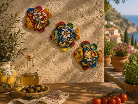 Handmade Sicilian Ceramic Fish Wall Decor – Hand Painted Caltagirone Wall Hanging – Mediterranean Coastal Art – Authentic Italian Ceramic