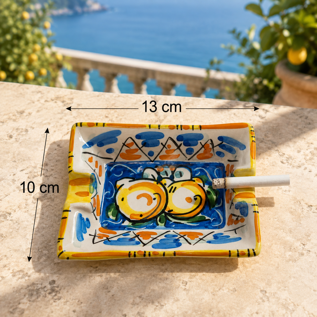 Hand-Painted Sicilian Ceramic Ashtray – Caltagirone Italian Pottery