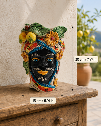 Sicilian Testa di Moro Pair – Hand-Painted Caltagirone Ceramic Head Vases