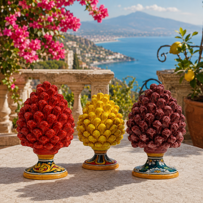 Handmade Sicilian Ceramic Pine Cone – 22 cm Taormina-Inspired Italian Décor
