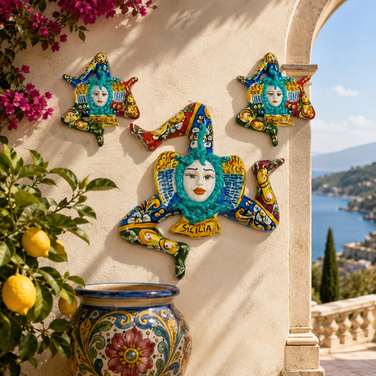 Set of 3 Sicilian Trinacria Wall Decor – Handmade Caltagirone Ceramic Art