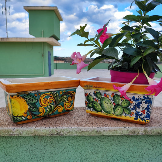 Colorful Rectangular Planter from Caltagirone