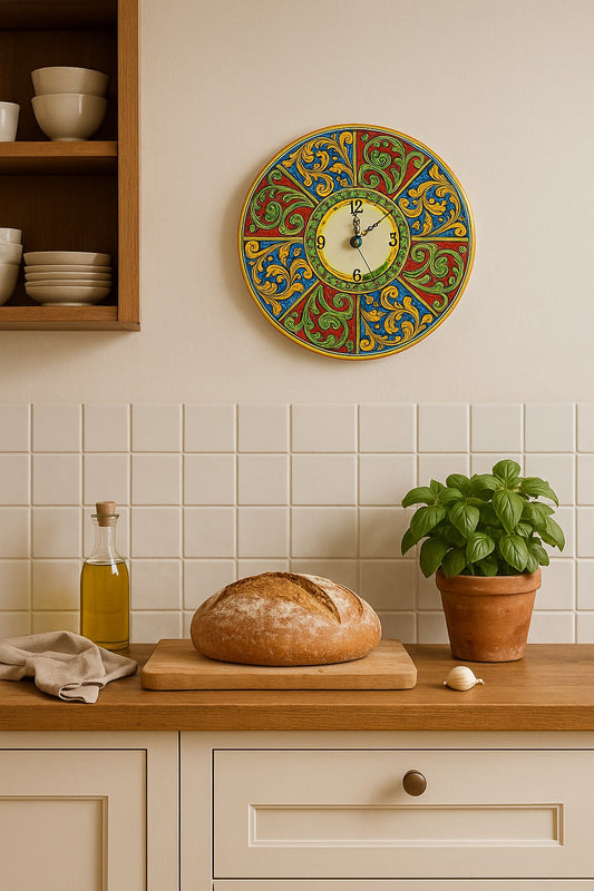 Handcrafted Ceramic Caltagirone Clock in Baroque Style