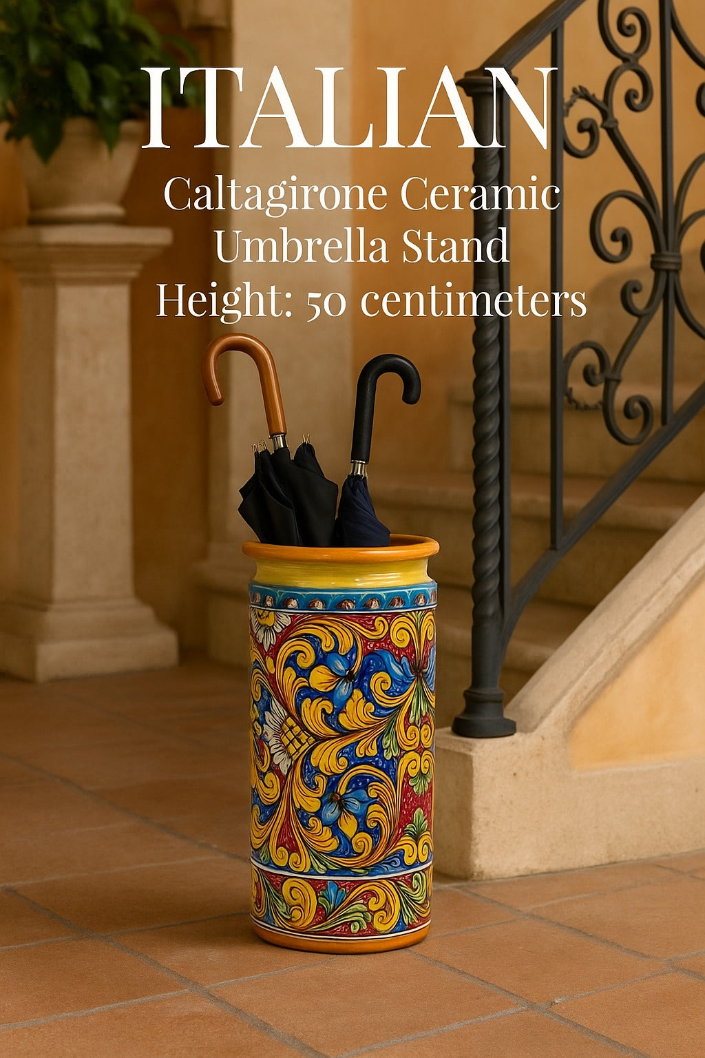 Portaombrelli in ceramica siciliana - Pezzo unico fatto a mano in stile mediterraneo