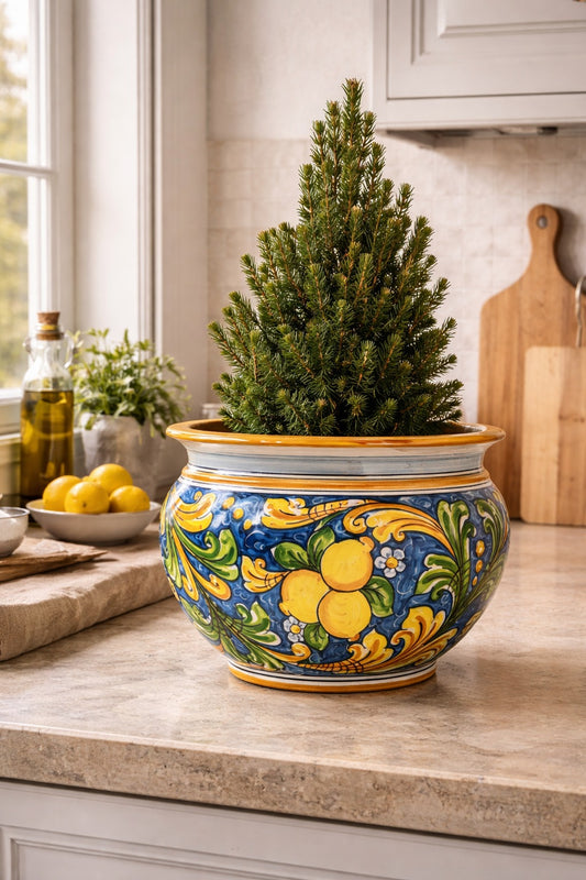 Caltagirone Acqua Green Ceramic vase holder 27cm