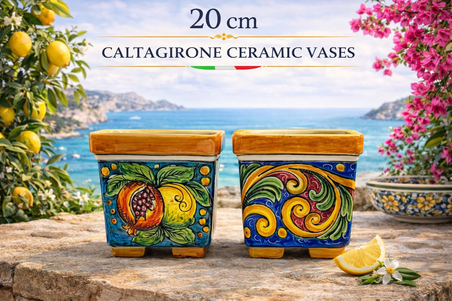 Ceramica di Caltagirone Square Planter – 17cm (6.7 inches) – Handcrafted Sicilian Ceramic Pot