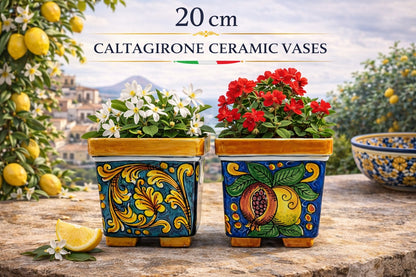 Ceramica di Caltagirone Square Planter – 17cm (6.7 inches) – Handcrafted Sicilian Ceramic Pot