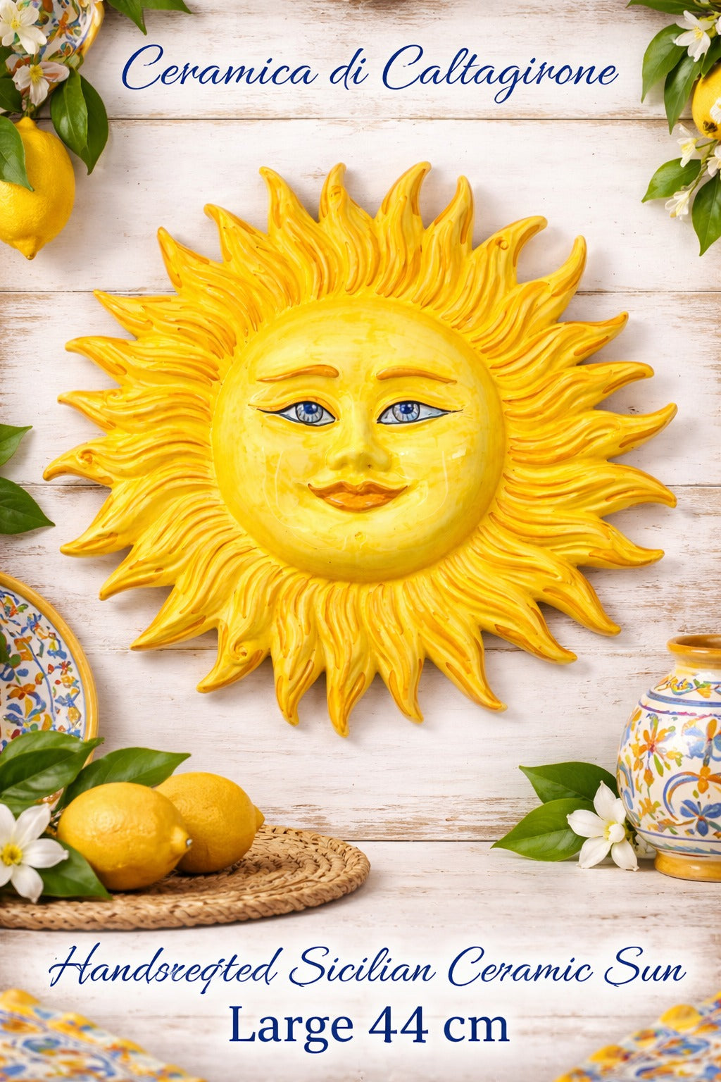 Sicilian Ceramic Sun Wall Decor – 43 cm