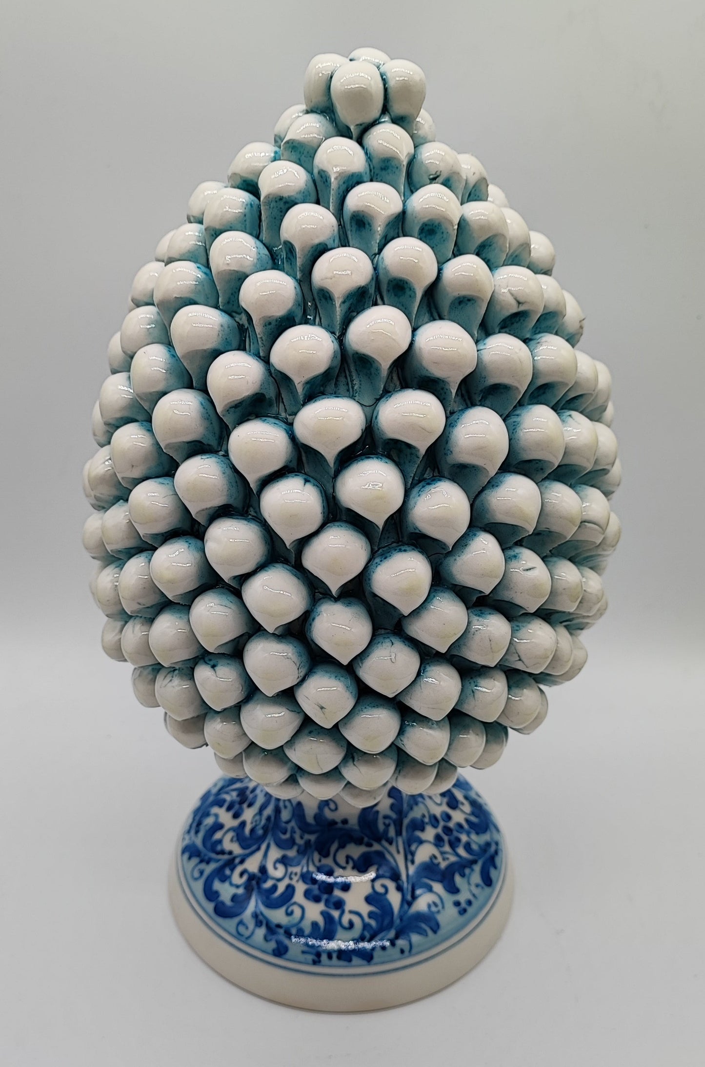 Blue & White Sicilian Ceramic Pine Cone 33 cm – Handmade Italian Pigna