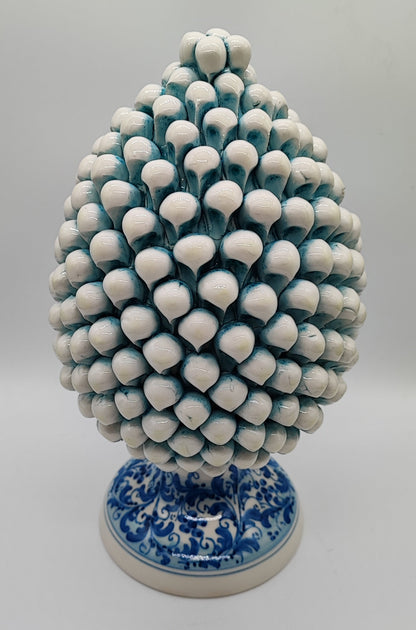 Blue & White Sicilian Ceramic Pine Cone 33 cm – Handmade Italian Pigna