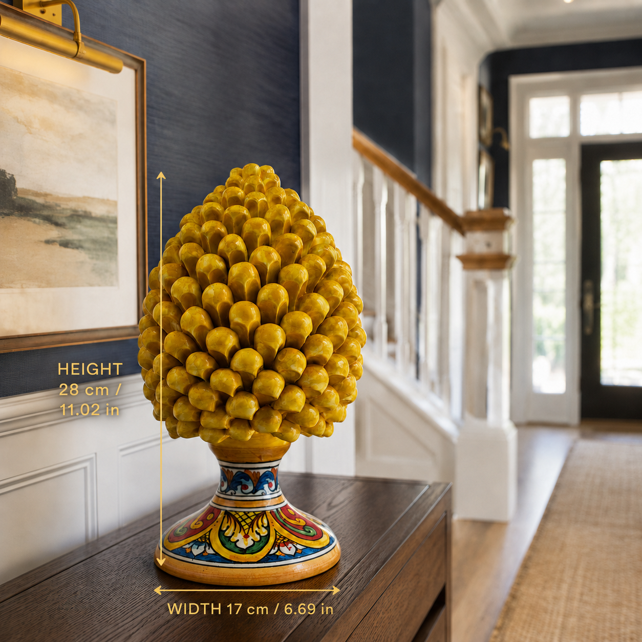 Handmade Sicilian Ceramic Pine Cone 28 cm – Yellow or Red Caltagirone Pigna