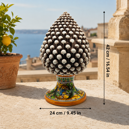 Large Sicilian Ceramic Pine Cone 42 cm – Hand-Painted Italian Pigna