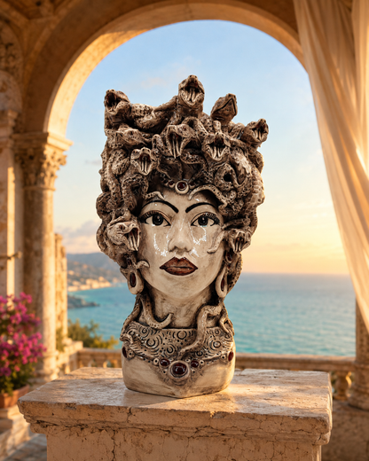 Handmade Sicilian Medusa Head 38 cm – Antique Caltagirone Ceramic Testa di Moro