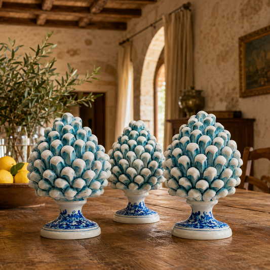 Handmade Sicilian Ceramic Pine Cone in Aqua Blue – Italian Good Luck Home Decor
