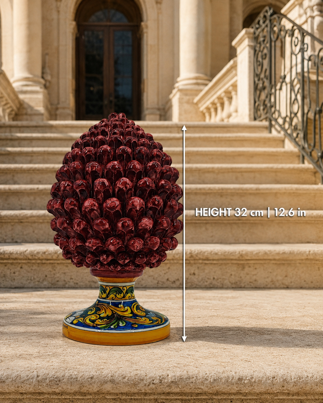 Handmade Sicilian Ceramic Pine Cone 30 cm – Yellow or Burgundy Caltagirone Pigna