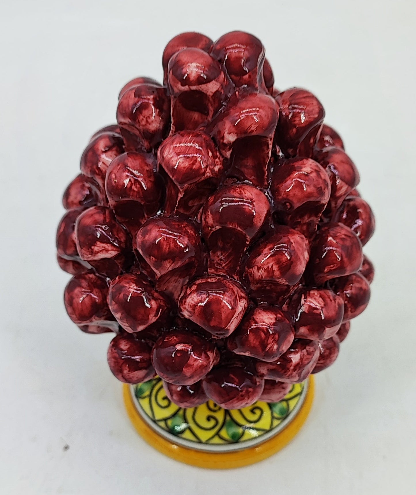 Handmade Sicilian Ceramic Pine Cone 17 cm – Emerald Green or Burgundy