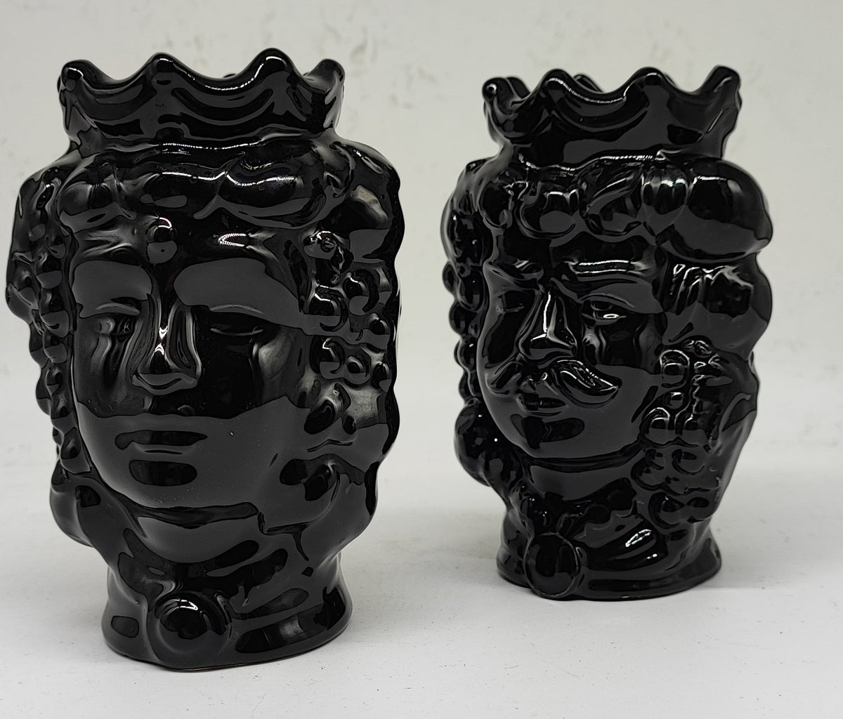 Black Sicilian Moorish head vase with height and width measurements