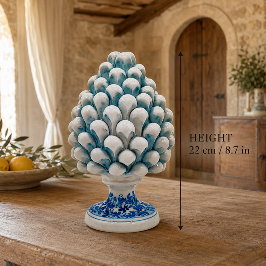 Handmade Sicilian Ceramic Pine Cone in Aqua Blue – Italian Good Luck Home Decor