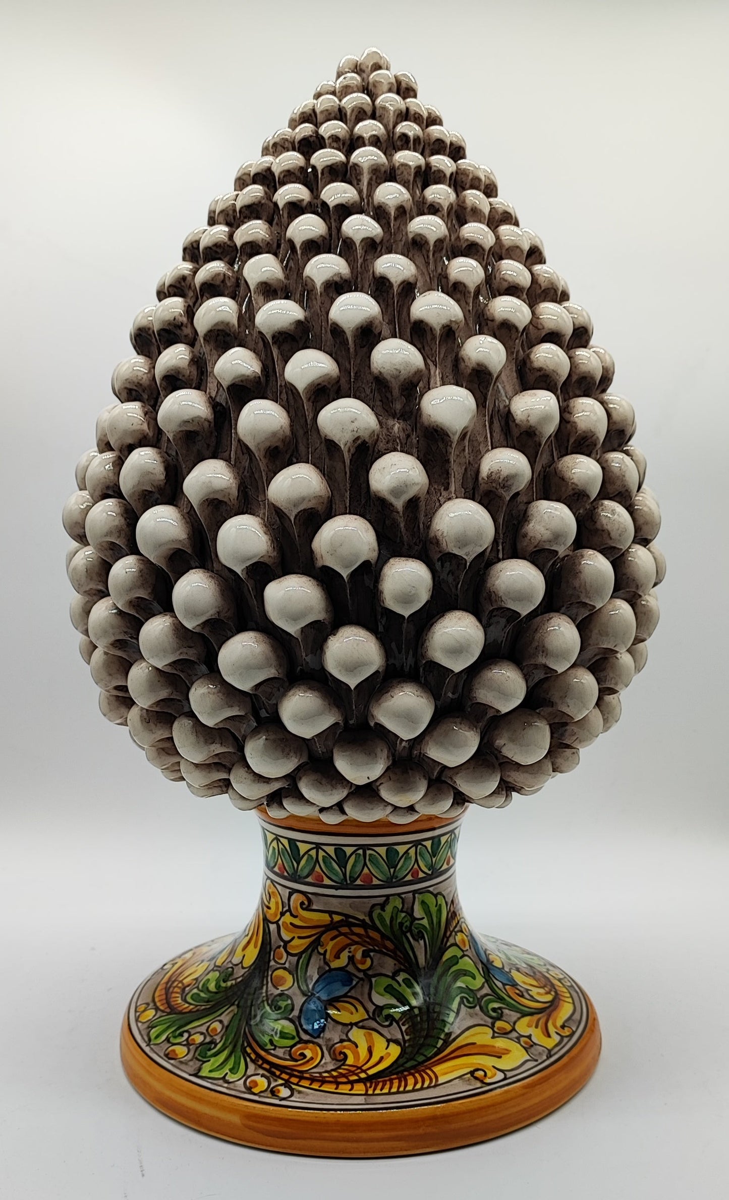 Large Sicilian Ceramic Pine Cone 42 cm – Hand-Painted Italian Pigna