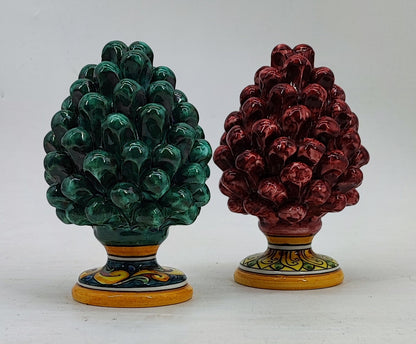 Handmade Sicilian Ceramic Pine Cone 17 cm – Emerald Green or Burgundy