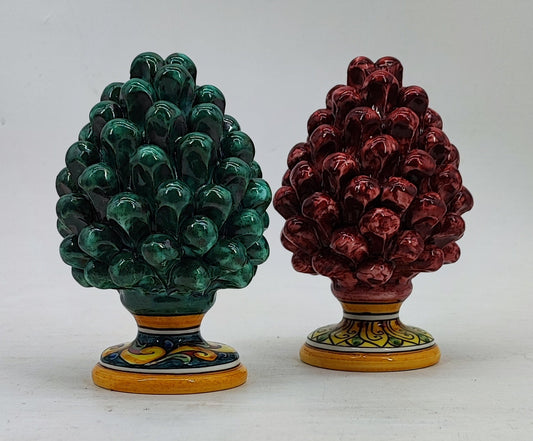 Handmade Sicilian Ceramic Pine Cone 17 cm – Emerald Green or Burgundy