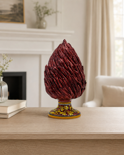 Handmade Sicilian Ceramic Pine Cone 28 cm – Burgundy Caltagirone Pigna