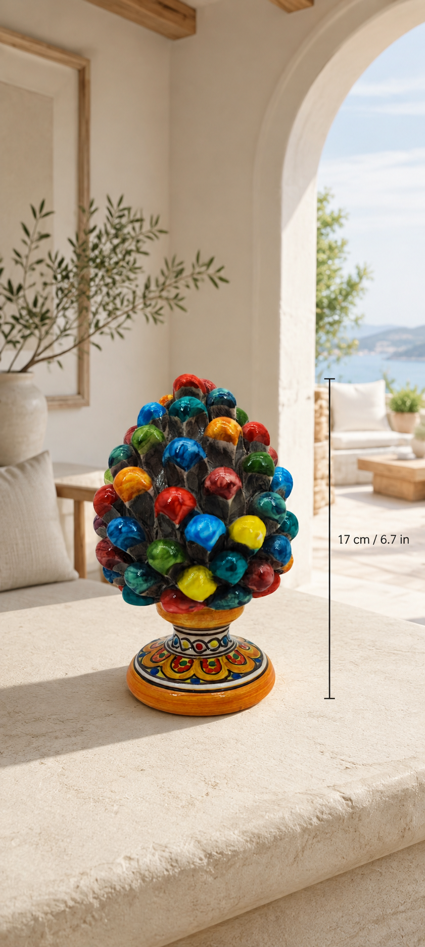 Handmade Sicilian Ceramic Pine Cone 17 cm – Colorful Italian Home Decor