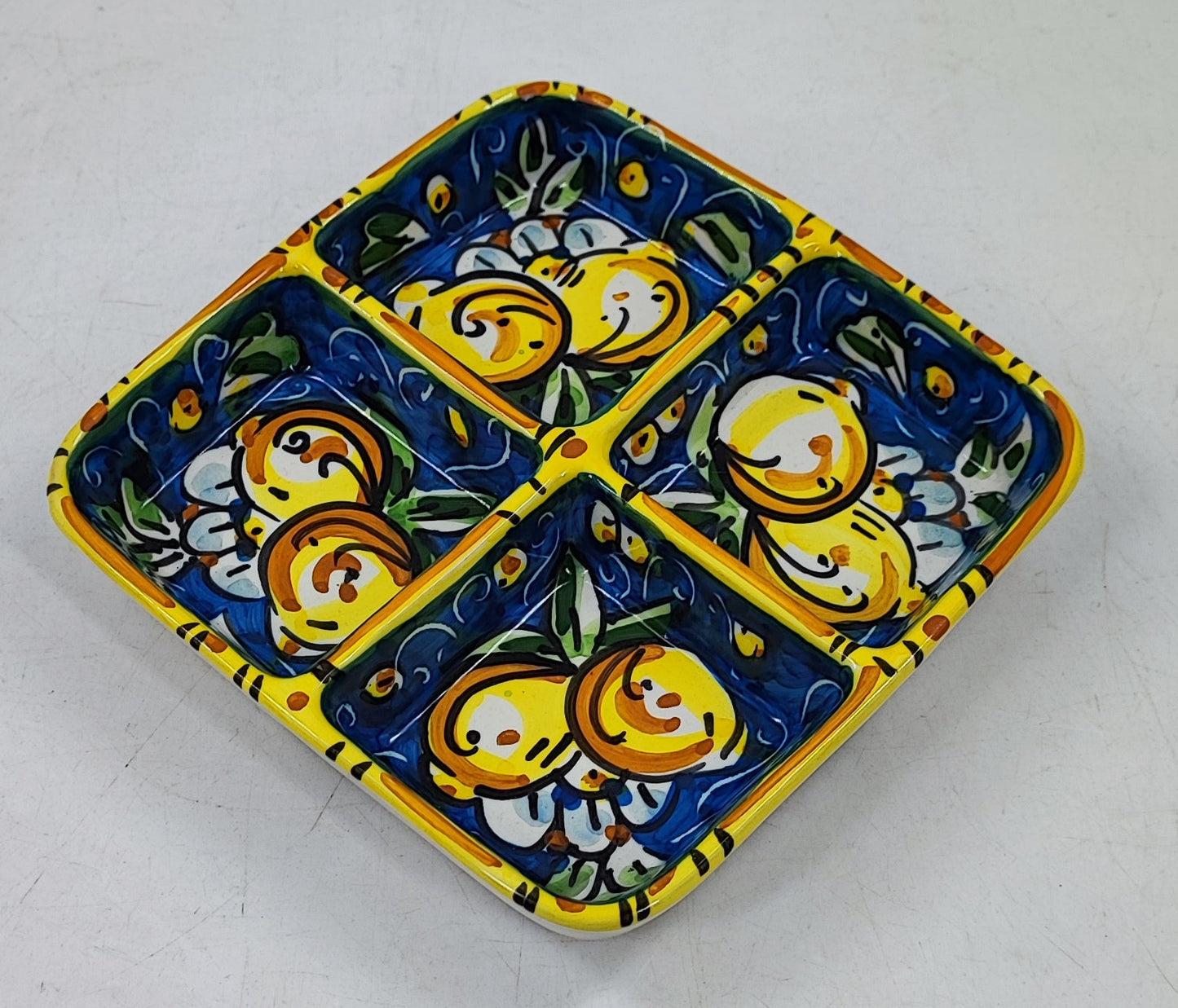 Handmade Sicilian Ceramic Appetizer Serving Dish – Caltagirone Antipasti Tray – Hand Painted Italian Snack Platter – Olive, Tapas & Dip Server