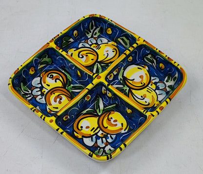 Handmade Sicilian Ceramic Appetizer Serving Dish – Caltagirone Antipasti Tray – Hand Painted Italian Snack Platter – Olive, Tapas & Dip Server