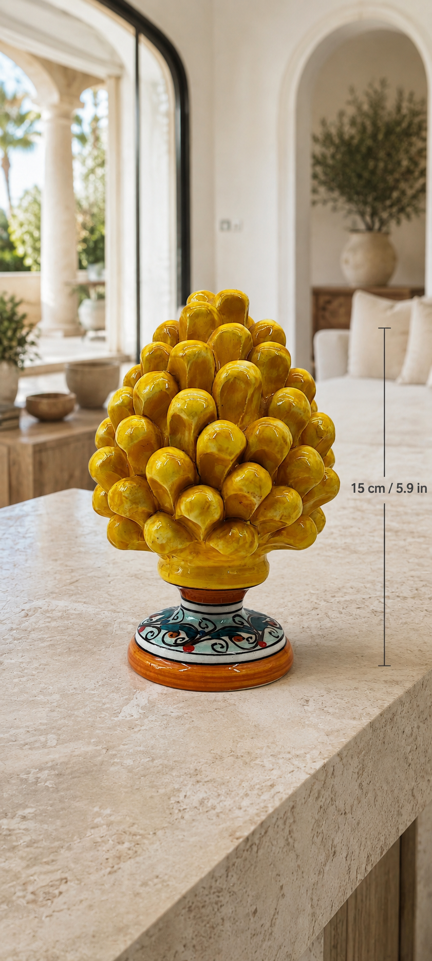 Handmade Sicilian Ceramic Pine Cone 17 cm – Italian Good Luck Home Decor