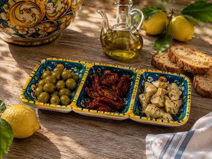 Handmade Sicilian Ceramic Appetizer Serving Dish – Caltagirone Antipasti Tray – Hand Painted Italian Snack Platter – Olive, Tapas & Dip Server