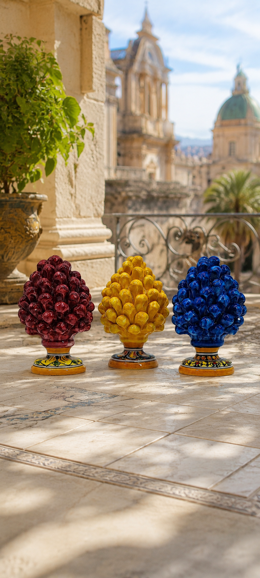 Handmade Sicilian Ceramic Pine Cone 15 cm – Colorful Caltagirone Home Decor