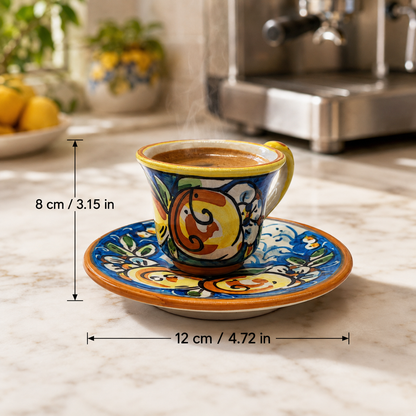 Hand-Painted Sicilian Espresso Cup and Saucer – Caltagirone Italian Ceramic