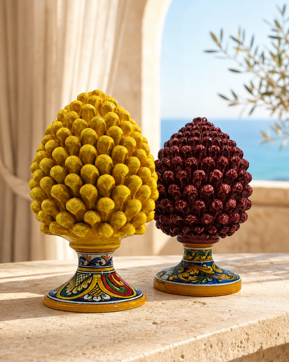 Handmade Sicilian Ceramic Pine Cone 30 cm – Yellow or Burgundy Caltagirone Pigna