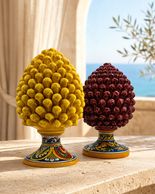 Handmade Sicilian Ceramic Pine Cone 30 cm – Yellow or Burgundy Caltagirone Pigna