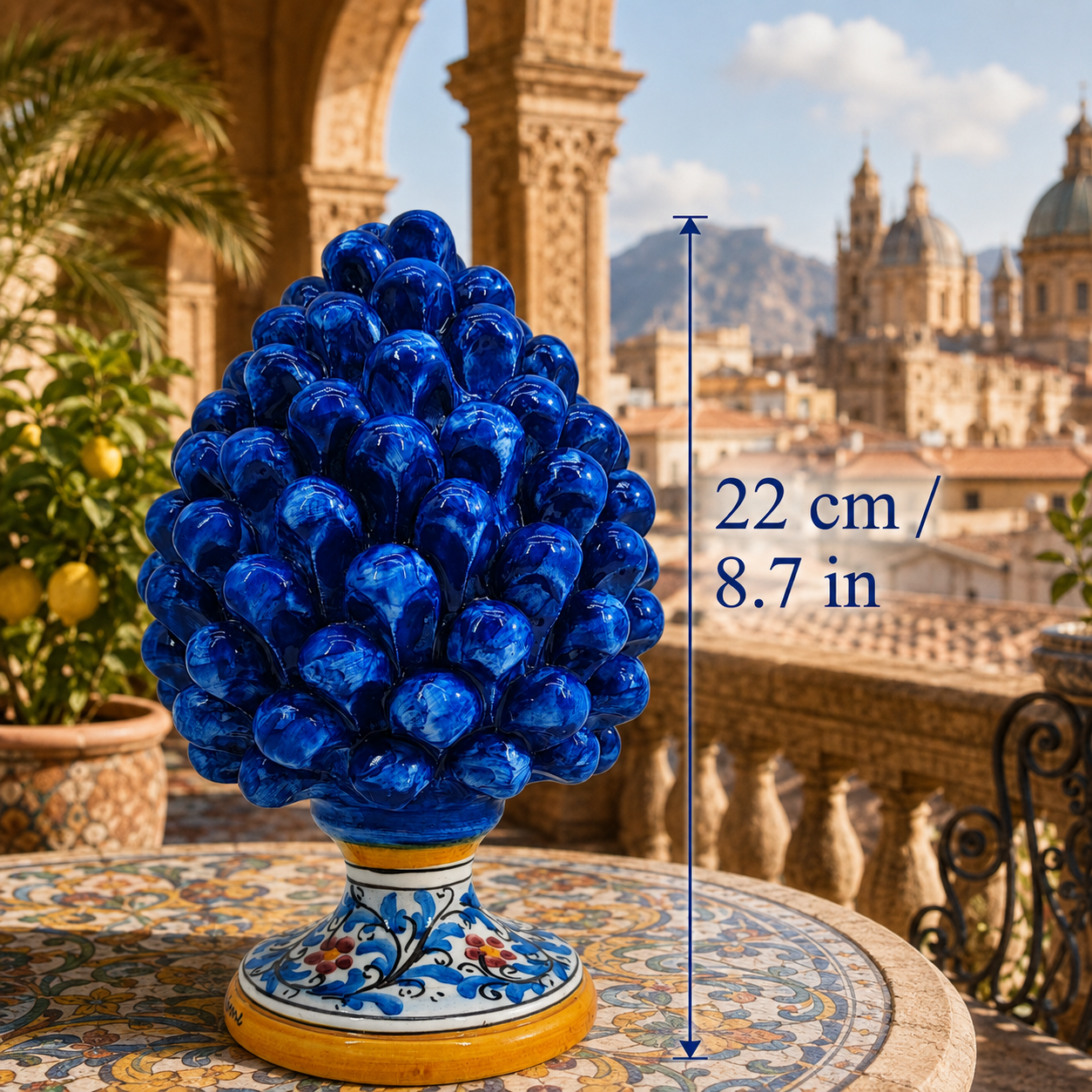 Handmade Sicilian Ceramic Pine Cone 22 cm – Palermo Majolica Italian Home Decoration