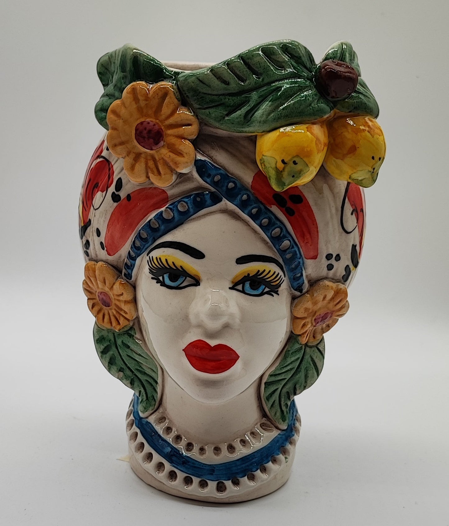 Sicilian Testa di Moro Pair – Hand-Painted Caltagirone Ceramic Head Vases