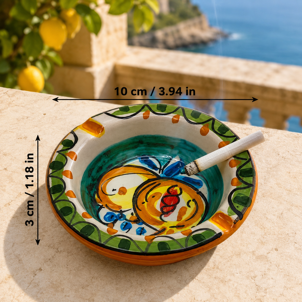 Hand-Painted Sicilian Ceramic Ashtray 10 cm – Italian Caltagirone Pottery